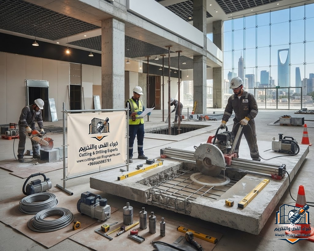 أفضل خدمات قص بلاطات وأسقف خرسانية في الرياض باستخدام تقنيات القص الماسي لتنفيذ الفتحات الإنشائية بدون تكسير